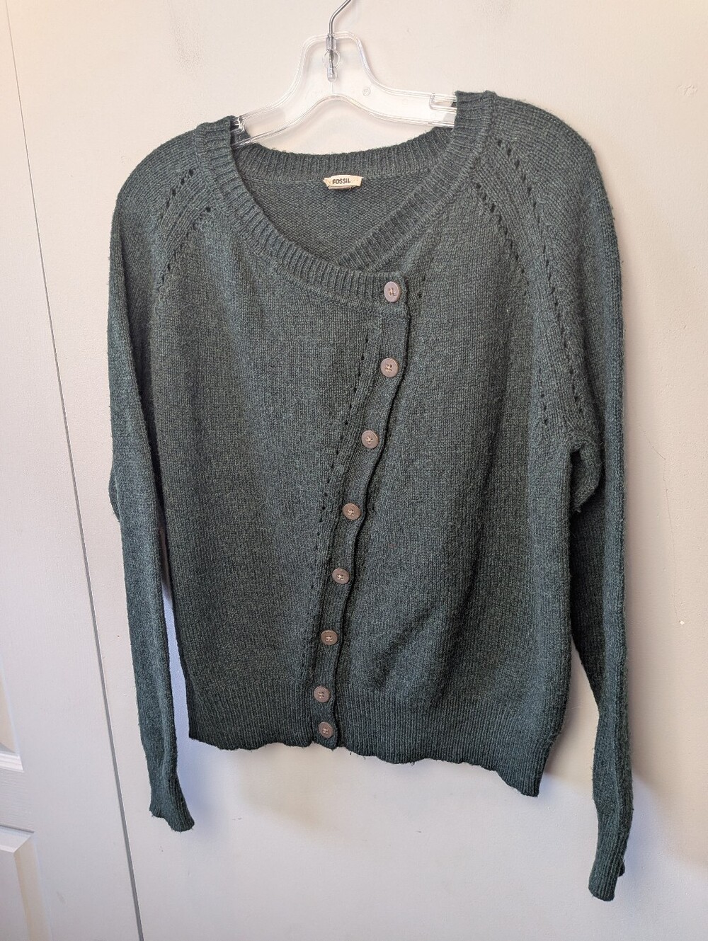 FOSSIL Mix Of Merino Wool Cashmere Women Sweater Size Large Green Color Buttons
